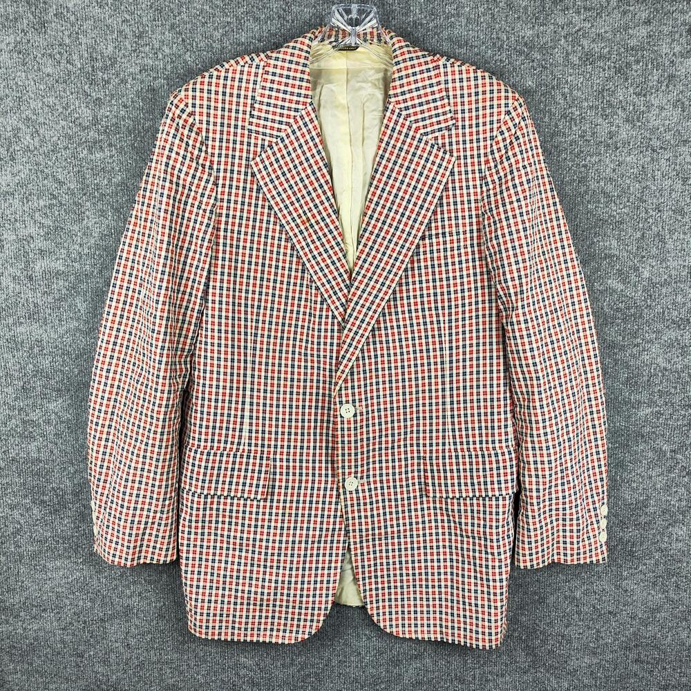 Vintage Corbin Blazer Sport Coat Mens 42 Red Blue Check Madonna Inn USA